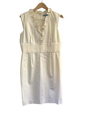 ANTONIO MELANI -WOMENS MIDI V-NECK RUFFLE BACK ZIP-UP CLOSURE DRESS SIZE 10